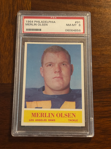 1964 Philadelphia Merlin Olsen HOF RC PSA 8 Los Angeles Rams