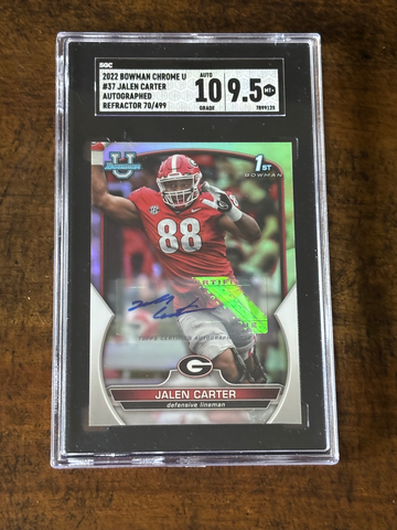 2022 Bowman U Jalen Carter RC Auto Refractor 70/499 SGC 10/9.5 Georgia Bulldogs