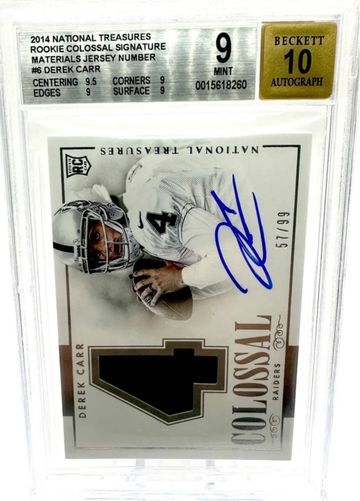 2014 National Treasures Derek Carr Colossal /99 BGS 9 RPA Rookie RC