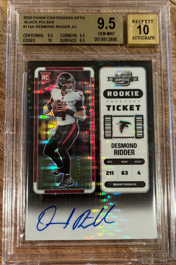 BGS 9.5 Gem mint 2022 Optic Contenders black pulsar /8 Desmond ridder Rookie auto SSP