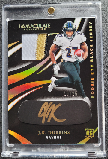 2020 Panini Immaculate JK Dobbins Rookie Eye Black Jersey Auto Gold Ink #10/25 RC 3 Color Patch