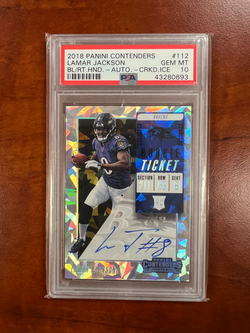 2018 contenders Lamar Jackson cracked ice psa 10 auto