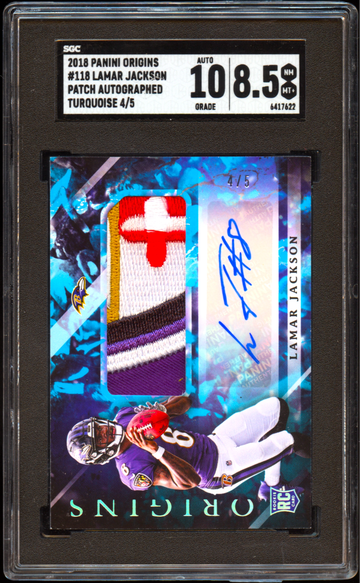 2018 Panini Origins Lamar Jackson Turquoise Rookie Patch Auto RPA #/5 SGC 8.5/10