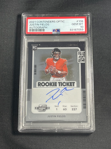 2021 Contenders Optic Justin Fields Rookie Ticket Auto On Card PSA 10 GEM MINT