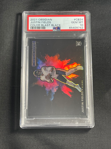 2021 Obsidian Color Blast Black SSP Justin Fields CB24 PSA 10 GEM MINT POP18