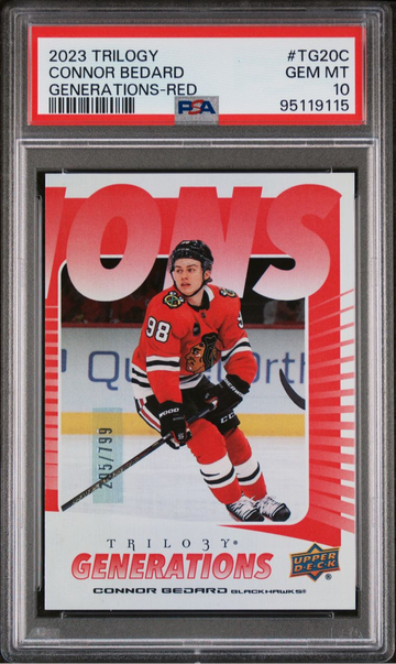 2023-24 UD Trilogy Generations Red /799 Connor Bedard #TG20C RC PSA 10 GEM MINT