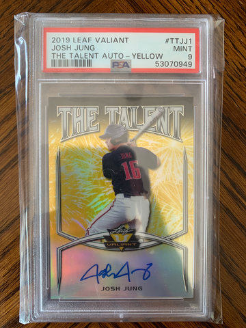 2019 Leaf Valiant Josh Jung Yellow auto PSA 9