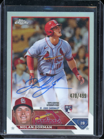 Nolan Gorman 2023 Topps Chrome RC Auto Refractor #470/499! Rookie St. Louis Cardinals