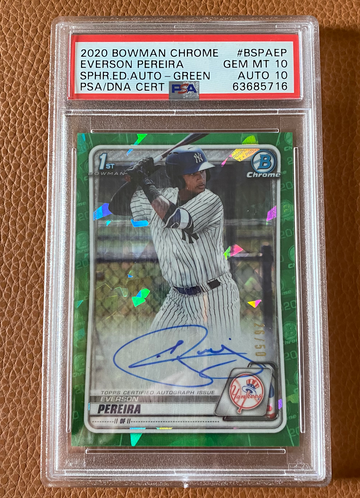 PSA 10 Everson Pereira 2020 Bowman Chrome Green Sapphire Refractor AUTO RC