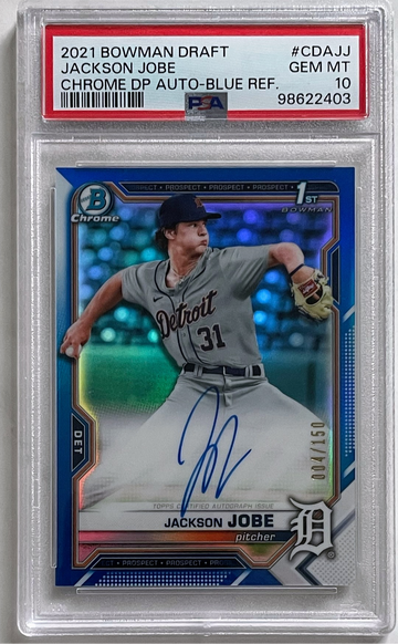 Jackson Jobe 2021 1st Bowman Chrome Draft PSA 10 Blue Refractor Auto /150 Rookie Card Autograph