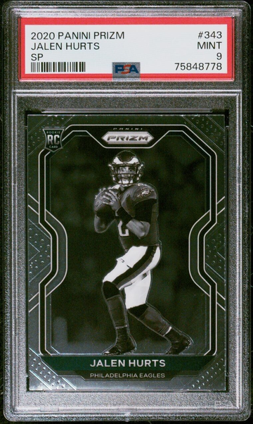 2020 Prizm Jalen Hurts #343 Negative Variation Rookie SP RC Eagles PSA 9