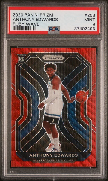 2020 Panini Prizm ANTHONY EDWARDS Ruby Red Wave Prizm #258 RC PSA 9
