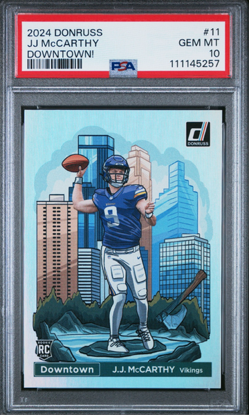 2024 Donruss Downtown! #11 JJ McCarthy Vikings RC Rookie SSP PSA 10 GEM MINT