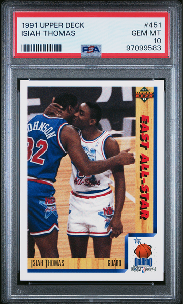 1991 UPPER DECK #451 ISIAH THOMAS, MAGIC JOHNSON PSA 10 | PISTONS, LAKERS