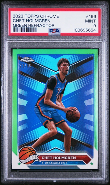 2023 TOPPS CHROME #196 CHET HOLMGREN # /99 GREEN REFRACTOR PSA 9 | POP 1