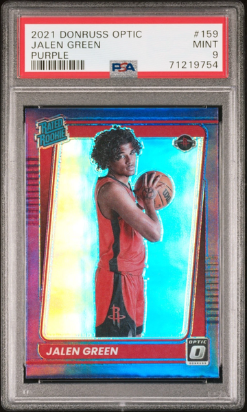 2021-22 Panini Donruss Optic, Rated Rookie Jalen Green #159 Purple Prizm PSA 9
