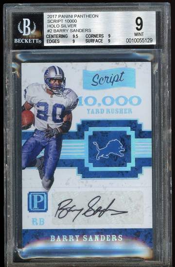 2017 Panini Pantheon BARRY SANDERS #2 Script 10K Holo Silver Auto - #1/1 - BGS 9