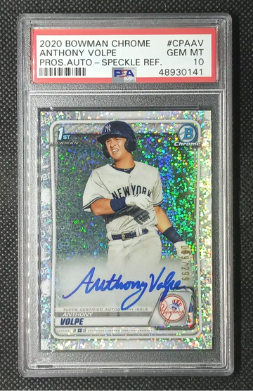 Anthony Volpe 2020 Bowman Chrome 1st Speckle Refractor Auto #/299 Yankees PSA 10