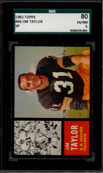 1962 Topps Football #66 Jim Taylor SGC 80 EX/NM 6