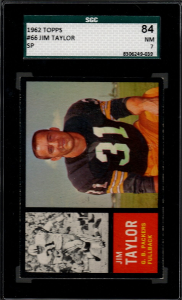 1962 Topps Football #66 Jim Taylor SGC 84 NM 7