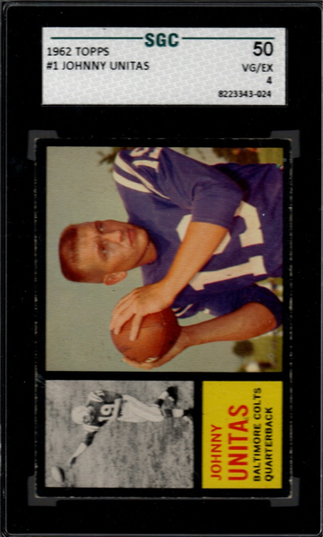 1962 Topps Football #1 Johnny Unitas SGC 50 VG/EX 4