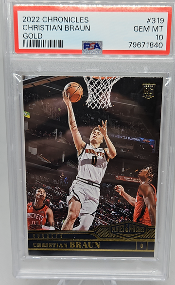 2022-23 panini chronicles Christian braun gold rookie card #/10 PSA 10 Nuggets