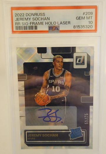 2022-23 Donruss Jeremy Sochan Rated Rookie Holo Laser Auto SP #59/75 PSA 10!!! Spurs