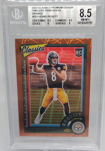 2022 Panini Classics Kenny Pickett Timeless Tributes Orange Parallel RC #/10 BGS 8.5 Steelers 