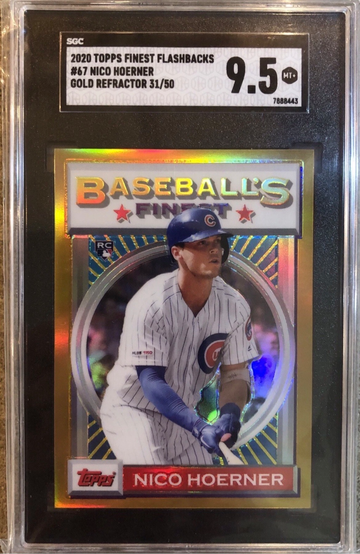 2020 Topps Finest Flashbacks Nico Hoerner RC Rookie Gold Refractor /50 SGC 9.5