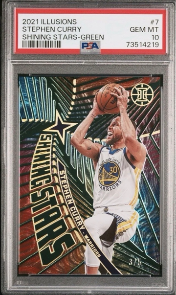 Stephen Curry 2021 Panini Illusions #7 Shining Stars Green /5 PSA 10 SSP