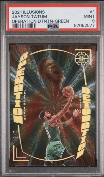 2021-22 Panini Illusions Operation Detonation Jayson Tatum Green /5 PSA 9 SSP
