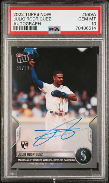 2022 TOPPS NOW JULIO RODRIGUEZ AUTOGRAPH RC #899A PSA 10