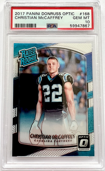 2017 Christian McCaffrey Panini Donruss Optic HOLO #168 PSA 10 GEM MT MINT Rookie Card RC