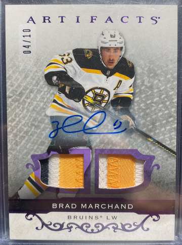 2021-22 Artifacts Purple Auto Materials Brad Marchand 04/10