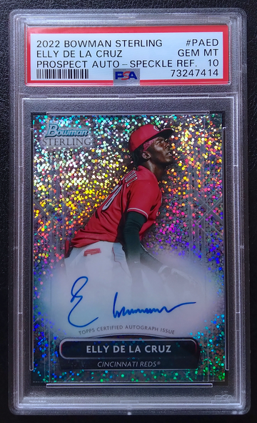 ELLY DE LA CRUZ 2022 BOWMAN STERLING PROSPECT AUTO SPECKLE REFRACTOR PSA 10