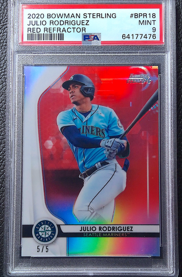 JULIO RODRIGUEZ 2020 BOWMAN STERLING RED REFRACTOR /5 PSA 9 MINT POP 2
