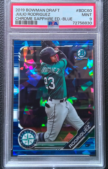 JULIO RODRIGUEZ 2019 BOWMAN DRAFT CHROME SAPPHIRE BLUE #BDC-60 /99 PSA 9