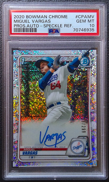 MIGUEL VARGAS 2020 BOWMAN CHROME SPECKLE AUTO /299 PSA 10 GEM