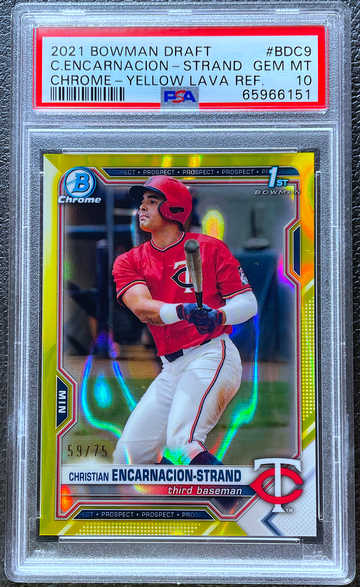 CHRISTIAN ENCARNACION-STRAND 2021 BOWMAN DRAFT CHROME YELLOW LAVA /75 PSA 10
