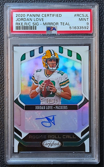 JORDAN LOVE 2020 PANINI CERTIFIED ROOKIE ROLL CALL AUTO PSA 9