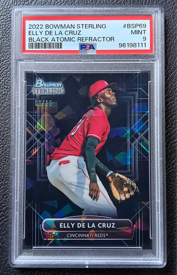 ELLY DE LA CRUZ 2022 BOWMAN STERLING BLACK ATOMIC /10 PSA 9