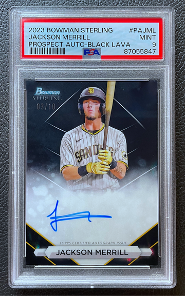 JACKSON MERRILL 2022 BOWMAN STERLING BLACK ATOMIC /10 PSA 9