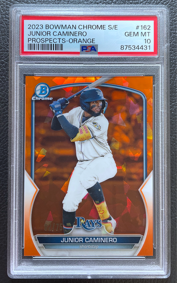 JUNIOR CAMINERO 2023 BOWMAN CHROME SAPPHIRE EDITION ORANGE /75 PSA 10