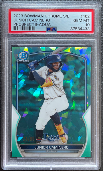 JUNIOR CAMINERO 2023 BOWMAN CHROME SAPPHIRE EDITION PROSPECTS AQUA /99 PSA 10 GEM