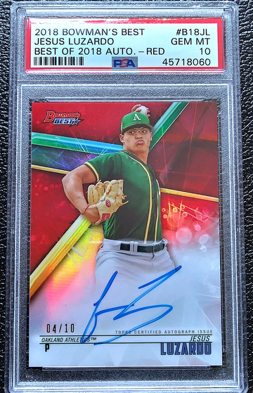 JESUS LUZARDO 2018 BOWMAN'S BEST RED REFRACTOR AUTO /10 PSA 10 GEM