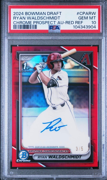 2024 bowman draft chrome prospect Ryan Waldschmidt auto red refractor 3/5 PSA 10