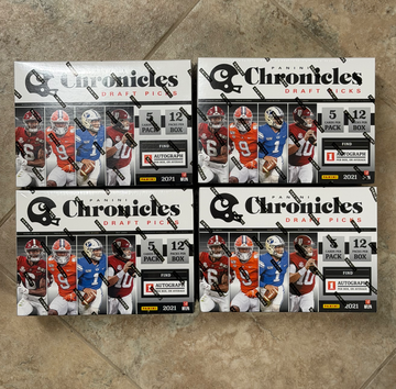 2021 Panini Chronicles Draft Picks Mega NFL Football (1 Auto Per Box) LOT of 4 (Free 25 pack of Toploaders)