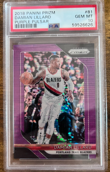 2018 Panini Prizm Damian Lillard Purple Pulsar PSA 10