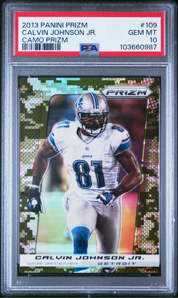 2013 Panini Prizm Calvin Johnson Camo Prizm PSA 10