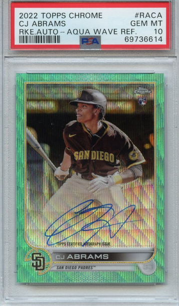 2022 Topps Chrome Rookie Autographs Aqua Wave Refractors #RACA CJ Abrams Serial #029/199 PSA 10